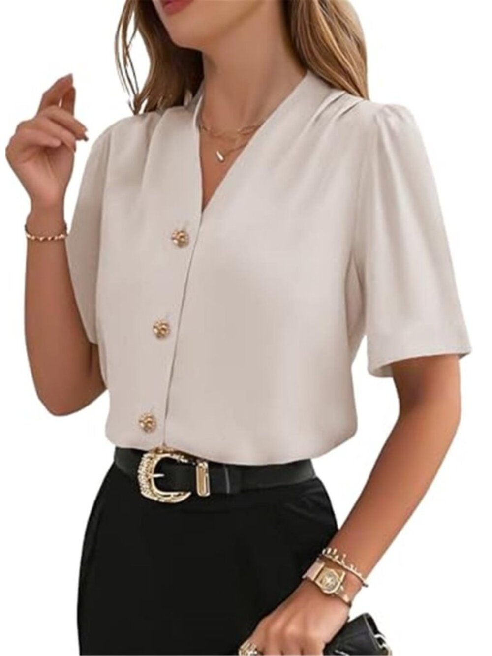 Business Casual Tops for Women Button Down Shirts | Summer Pleated V